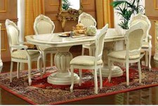 Leonardo Italian High Gloss Cream/Gold Oval Extension Dining Table with 6 Chairs