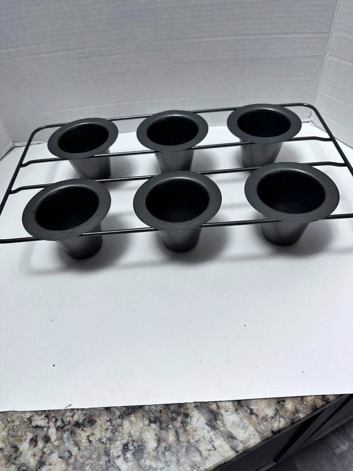 METAL Nonstick 6 Cup Linking Popover Muffin Pan BAKEWARE 13” By 9”