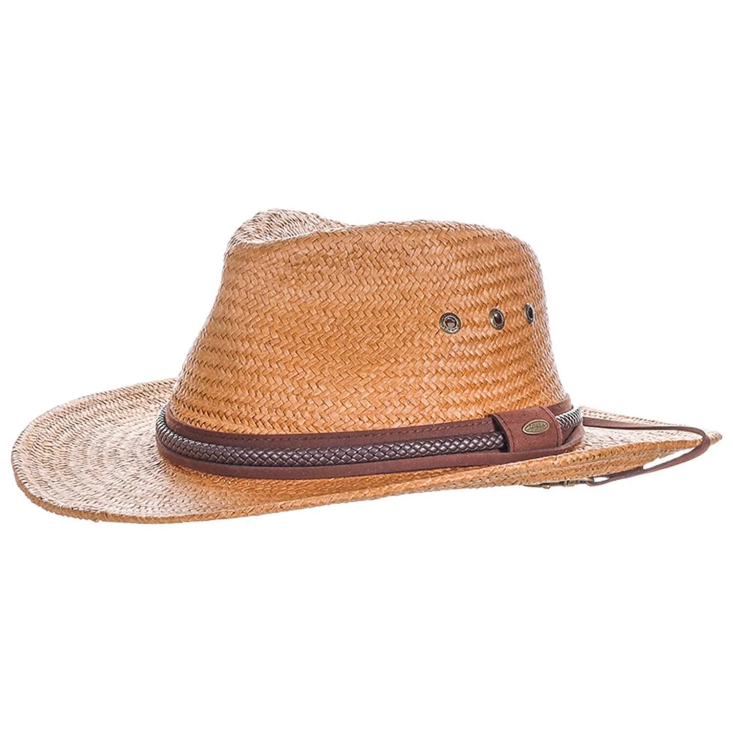 Mens Handmade Straw Cowboy Hat Wide Brimmed Outback Sun Cap Fedora Hat - Scala