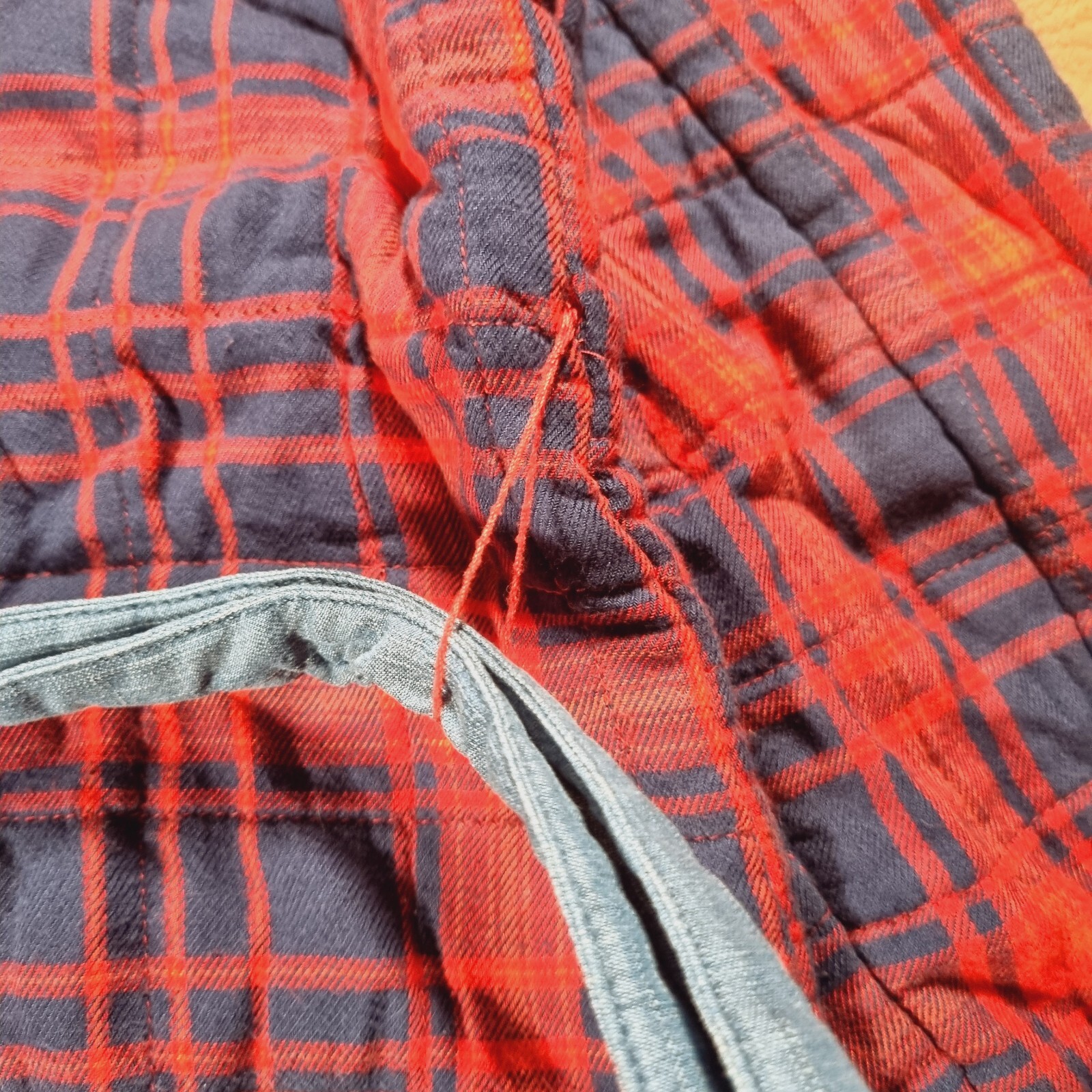 GAP Plaid Patchwork Quilted Jacket Red Self Tie B… - image 10