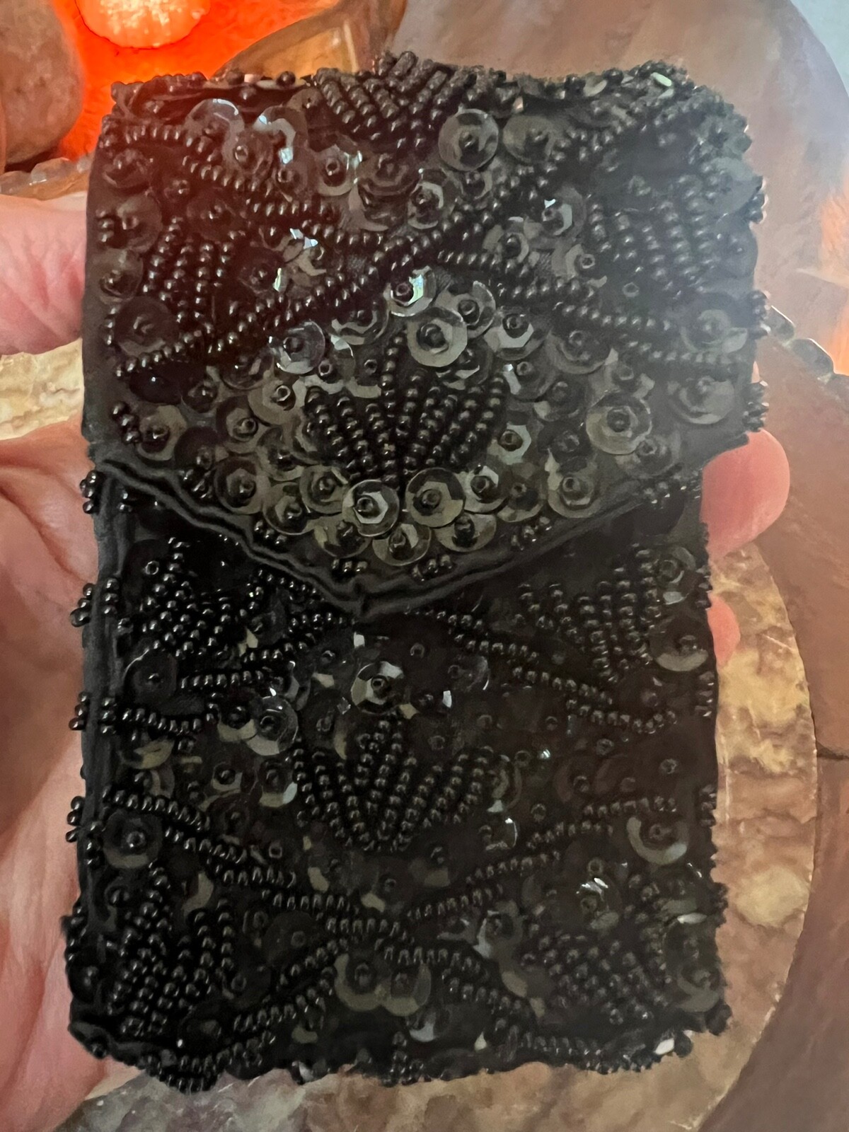 Cigarette case sequin beaded snap closure vintage… - image 1