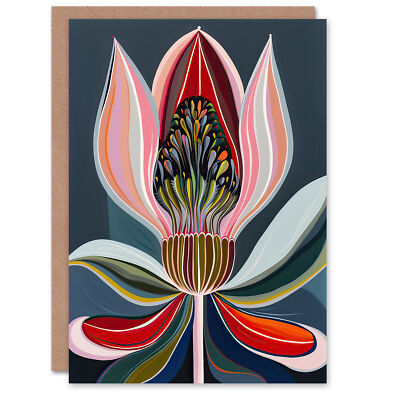 Greeting Card Magic Lotus Flower Psychedelic Bloom Design Blank Birthday