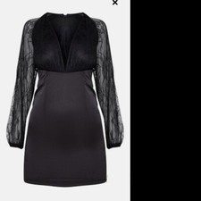 Black Lace Bodice Long Sleeve Bodycon Dress Size 10 UK 38EU pretty silky smooth