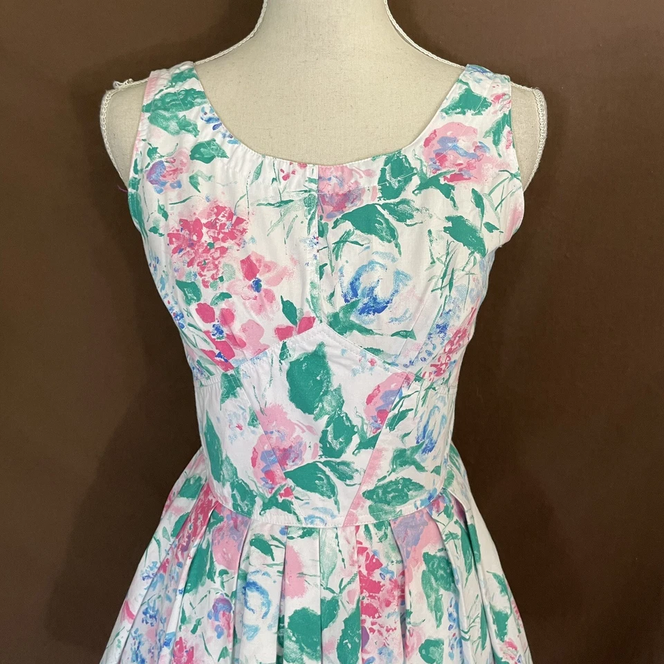 VTG 80’s Summer Peplum Dress 5/6 Womens Floral Cottage Core - Image 2 of 4