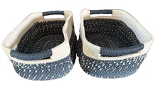 Decorative Blue and White Woven Rope Baskets 13"x8"x5.5" Set of 2