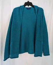 Pendleton Women's PM  Cardigan Open Front Hooded Knit Pockets Cotton Blend Green