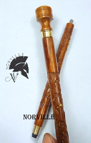 24" Carved Walking Stick Morning Walk Cane Stylish Design Vintage stick For Men - Picture 2 of 5