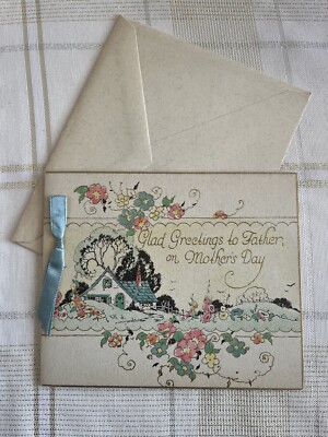 Vintage ''To Father on Mother's Day'' Gold Decor 4x5'' Rust Craft Unused w/envelope