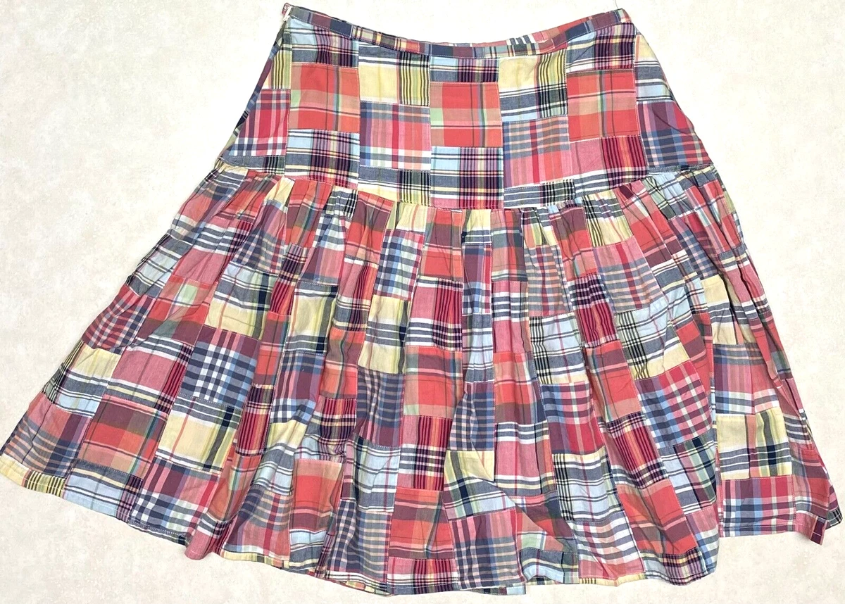 American Living Red Blue Plaid Patchwork Side Zip Pleated Flared