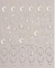 Silver Moon And Stars Nail Art Stickers Decals
