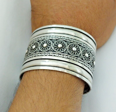 Rope Bracelet Sterling Silver Wide Twisted Cuff 925 Bangle Vintage 