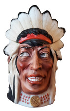 NATIVE AMERICAN CHIEF CIGAR HUMIDOR, ERNST BOHNE & SOHNE, ANTIQUE PORCELAIN RARE