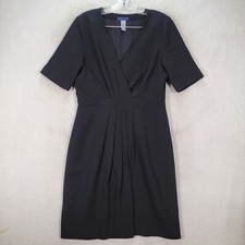 Black Pleated V Neck Classic Secretary Career Sheath J Crew Womens Dress Size 8