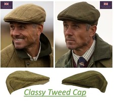 Mens Tweed Flat Cap Country Derby Wool Shooting Hat New Teflon Coated Hunt