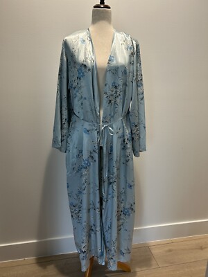 Sensara Sexy Housecoat Robe L/X blue Floral Long Length Pockets Satin  Polyester | eBay