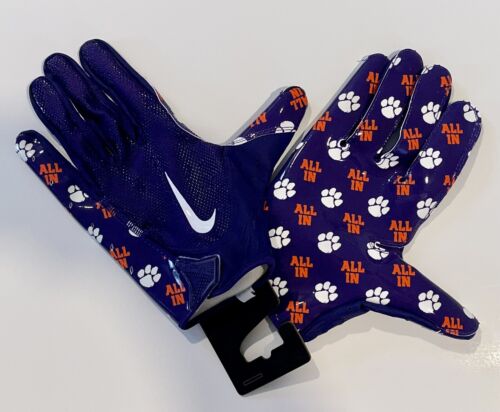 NIKE CLEMSON TIGERS TEAM ISSUED VAPOR JET PURPLE ALL IN FOOTBALL GLOVES 4XL 2XL - Picture 1 of 6