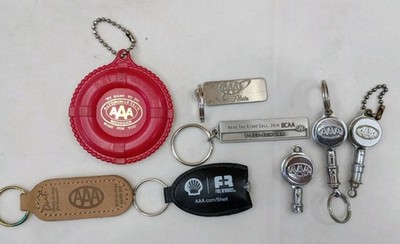 Lot of 8 Vintage Original AAA Keychains, Unique, Shell Gas Light, Boat Key Float