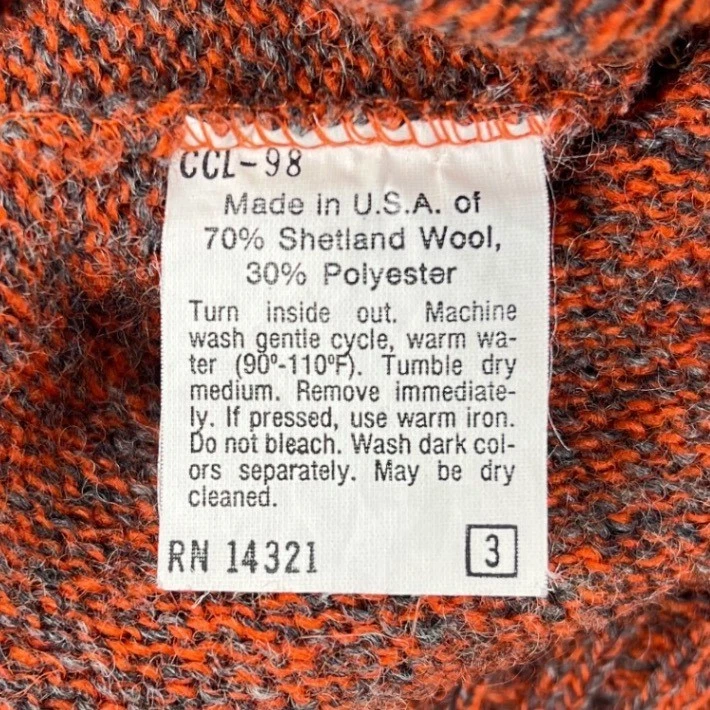 Vintage Puritan Sweater Shetland Wool Men's LARGE Orange Heather Knit USA 80s - Image 4 of 4