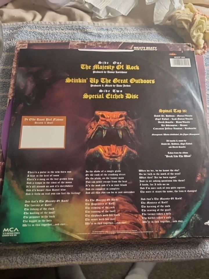 Spinal Tap The Majesty of Rock Purple Etched 12" Single 1992 MCA MCSTP1629 NM  - Image 2 of 4