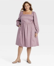 Ava & Viv Women's Mauve Balloon Long Sleeve Woven Midi A Line Dress Size XXL