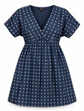 Madewell Women’s S V-Neck Dolman Sleeve Textured Dot Mini Dress Navy NWT NE750