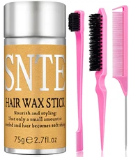 Hair Wax Stick Slick Back Hair Brush Set – Flyaway & Frizz Control for Sleek Pon