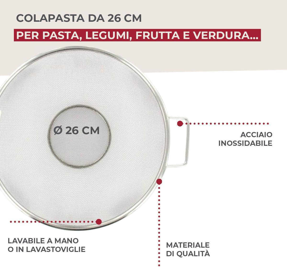 Scolatutto in Acciaio 25cm Rete a Maglia Fine - Robusto e Versatile - 3