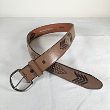 Vtg Tex Tan Western Leather Belt Etched Basket Weave Silver Conchos Size 30 USA