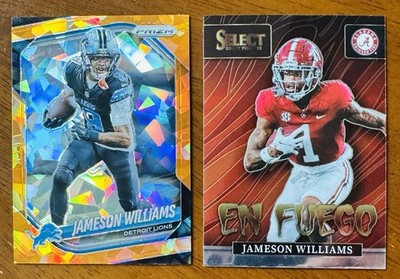 2025 Prizm #276 Jameson Williams ORANGE CRACKED ICE SP + 2022 En Fuego Rookie!