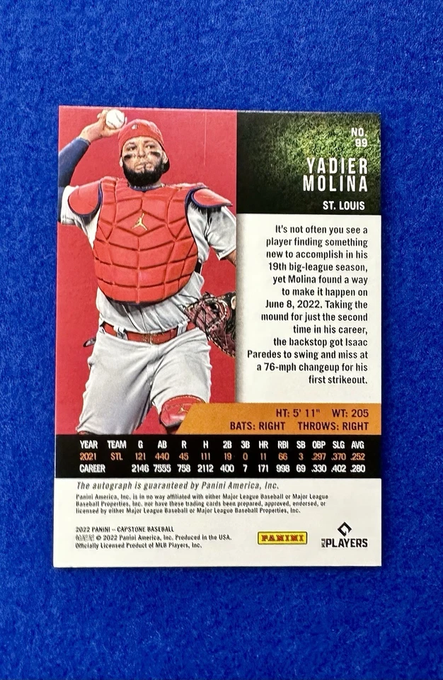 2022 帕尼尼 Capstone Yadier Molina 签名 /50 🔥 Prizm Legend SP #99 — 第 2/2 张图片