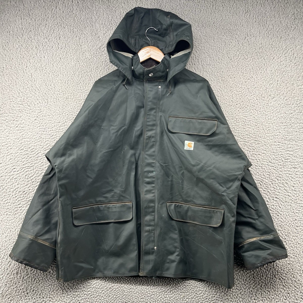 Carhartt PVC Surrey Jacket Mens Large Green Fishing Rain Coat
