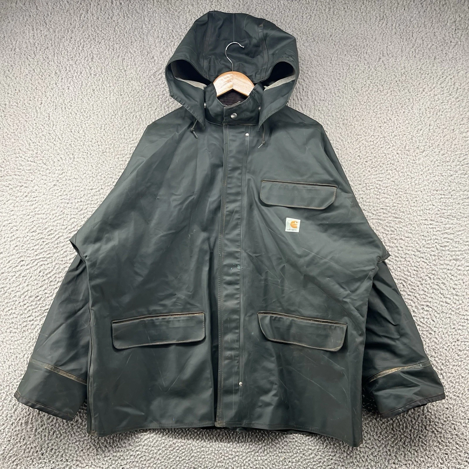 Carhartt PVC Surrey Jacket Mens Large Green Fishing Rain Coat Waterproof Work