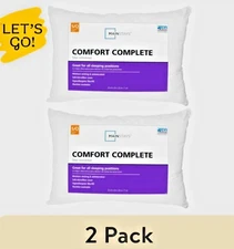 (2 Pack) Mainstays Comfort Complete Bed Pillow, Standard/Queen, White- All Posit