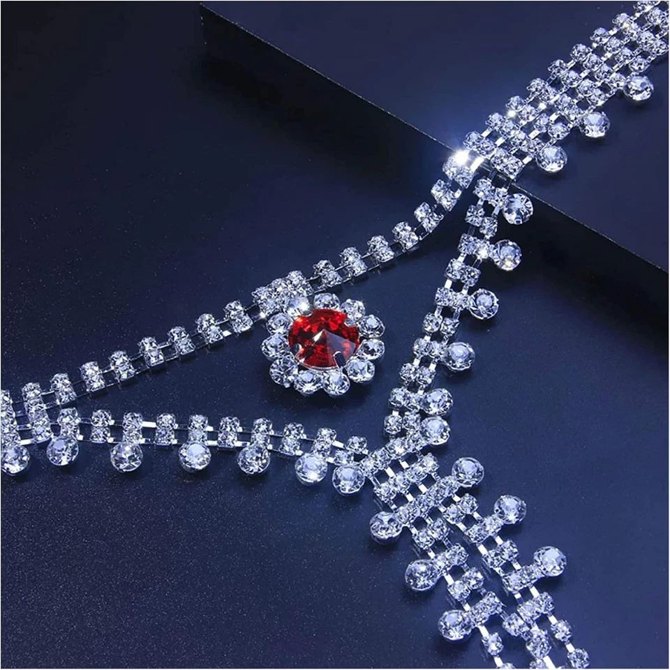 Cadena corporal de piedra roja de diamantes de imitación cadena de pezón sin perforación collar de cristal Foto 3 de 4