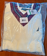 Nautica Sweater Mens LARGE Marshmallow White Cable Knit V Neck Fashion Style NEW