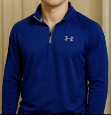 UNDER ARMOUR mens  loose heatgear 1/4 zip long sleeve pull over shirt blue  M