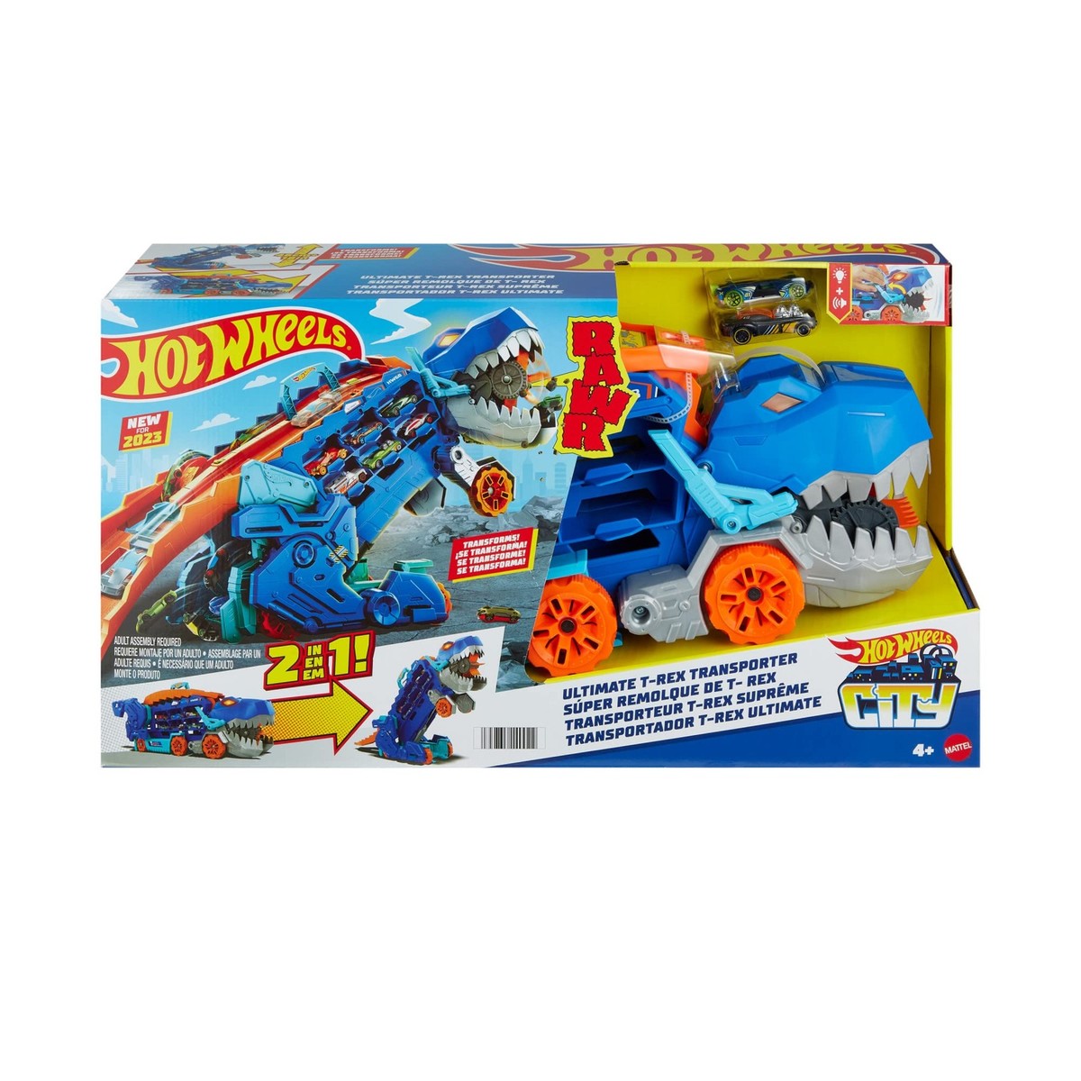 T-Rex Transporter Car Track Set with Dino Stomping Action and Race
