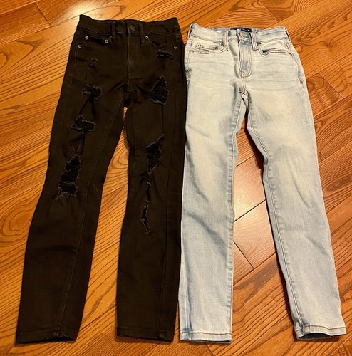 2 Pr Aeropostale Girl's Jegging Denim Pants - Size 000 Short Black Distressed