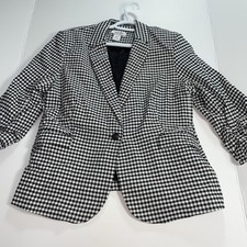Rachel Zoe Blazer Jacket Womens Xl White Black Gingham Check Rayon Blend Classic
