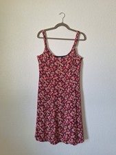 Vintage Ann Taylor LOFT Floral Fotnand Flare Dress Pink Coral Brown Y2K Size 10