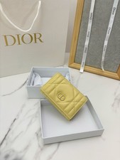 Dior Caro Glycine S4206UHNN Yellow Quilted Leather CD Logo Wallet Women's