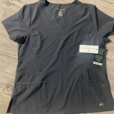 Sag harbor Scrub Top NWT Grey. Large. 4 Pockets. Key Ring Loop. Short Sleeve
