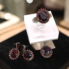 Vintage SAI Krishna 925 Sterling Silver Ruby & Garnet Ring, Earrings, & Pendant
