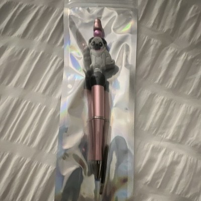 Pink Novelty Ballpoint Pen w/ Pug Dog Topper, Black Ink, Plastic, New