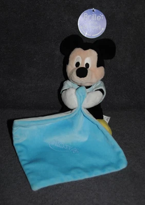 🍀Peluche Doudou Mickey Mouchoir Bleu DISNEY NICOTOY Souris Luminescent TTBE - Photo 1/4