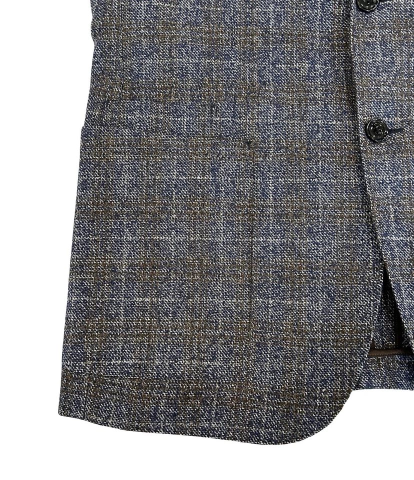 Ermenegildo Zegna Blazer Jacket 54R Brown & Gray Plaid Wool Tweed Unstructured - Image 4 of 4
