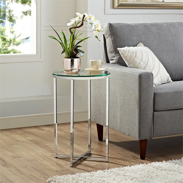 Walker Edison Modern Round Side End Accent Table Living Room Glass ...
