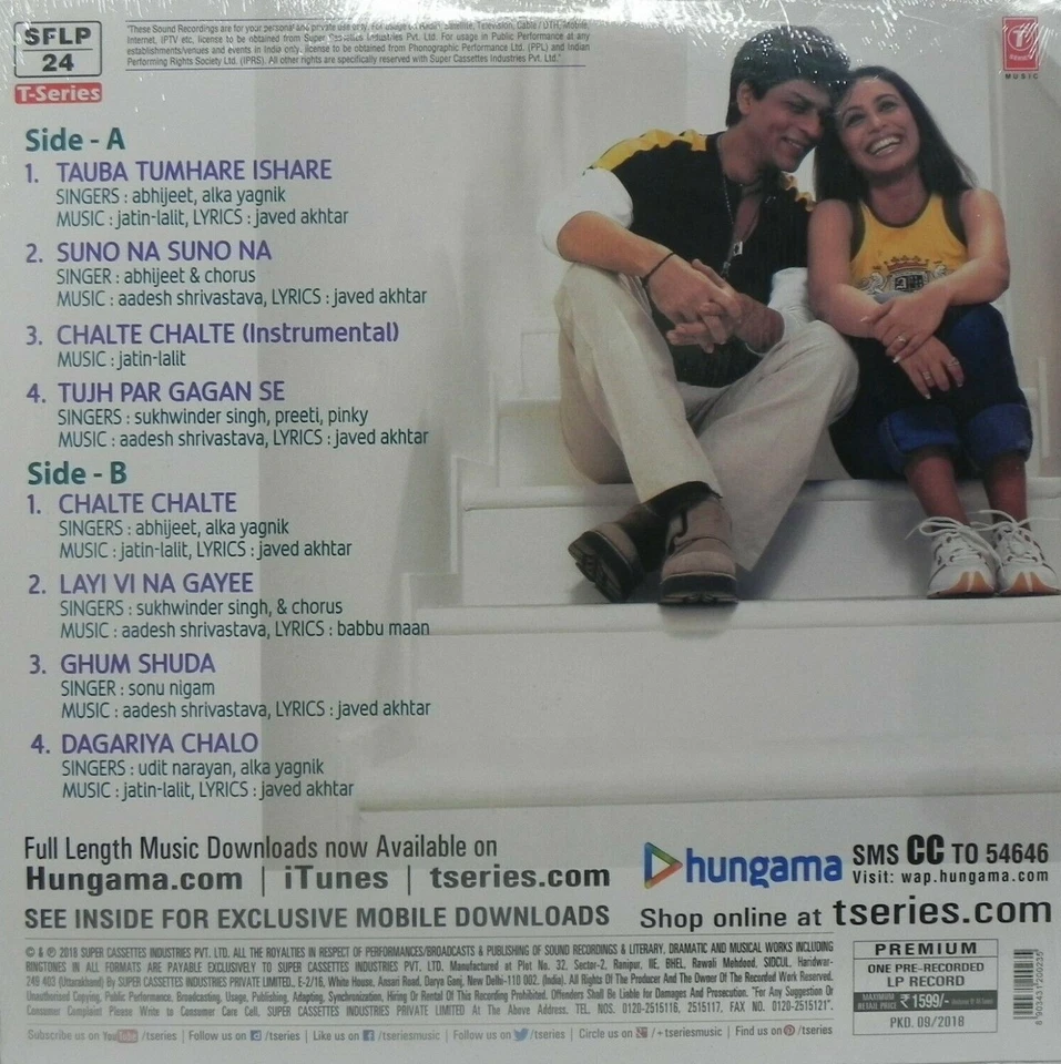 Chalte Chalte LP Vinyl Record Bollywood Hindi Film Ost Shahrukh Khan Indian Mint - Image 2 of 2