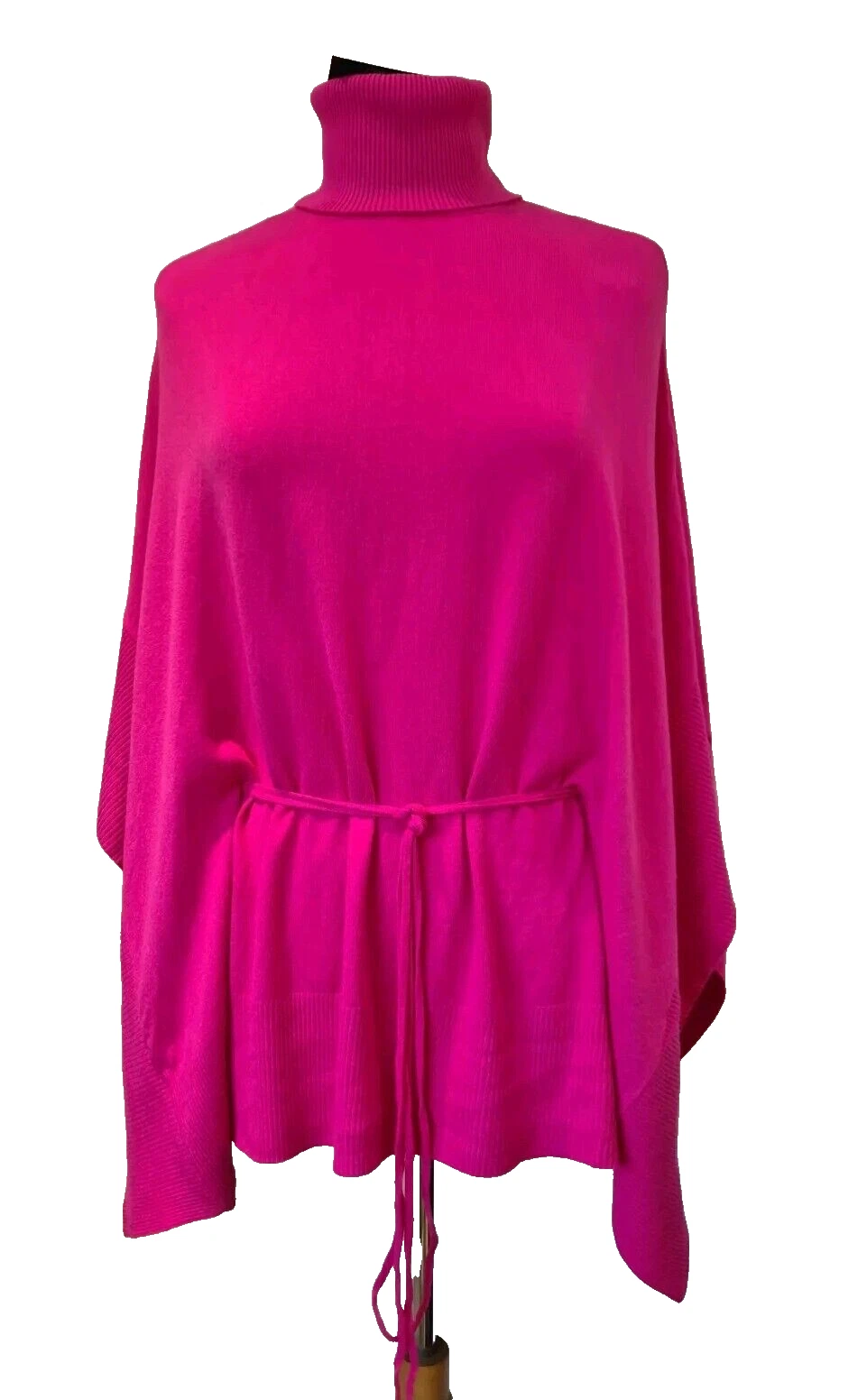 QED Roll Neck Poncho Oversized Waist Tie Open Sleeve Pink One Size 8-22 New