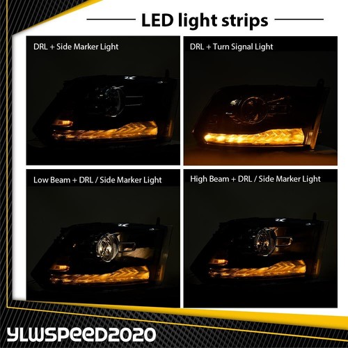 FIT FOR 13-2018 DODGE RAM 1500 2500 3500 HEADLIGHTS LED DRL PROJECTOR HEADLAMP - Picture 5 of 10